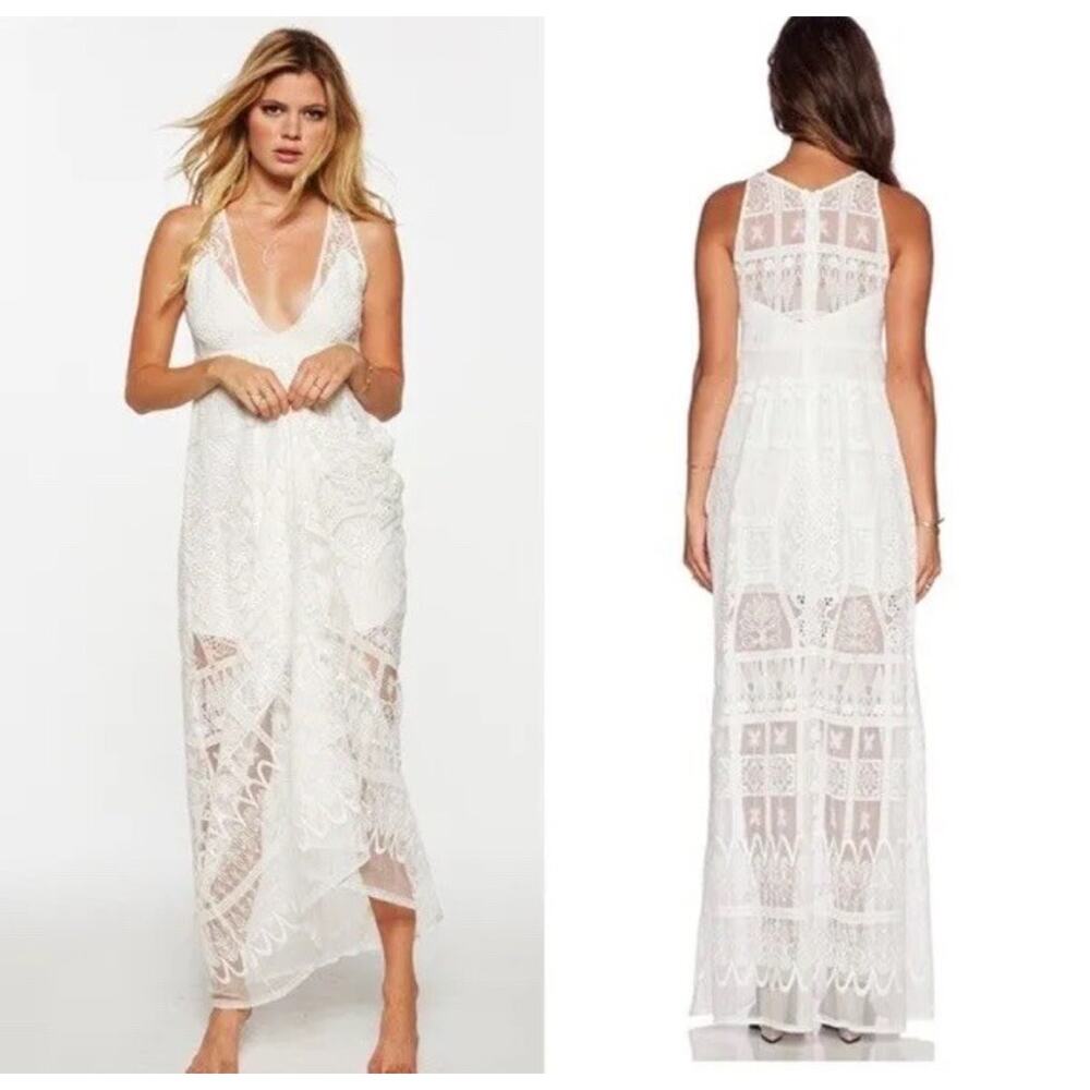 Jen’s Pirate Booty white lace Ile De France maxi dress XS wedding bride Boho A19